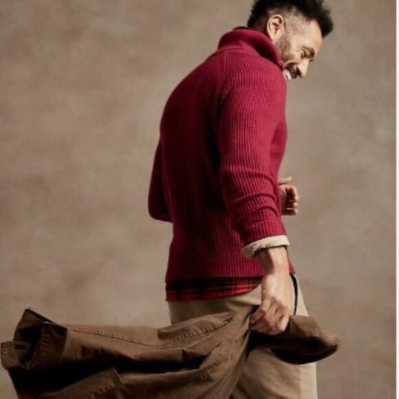 Banana republic Italian yarn thick ribbed half zip collared red sweater size l - Picture 7 of 14